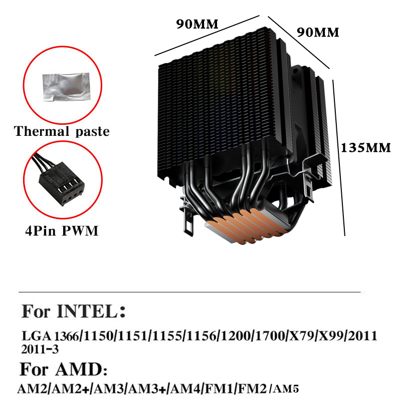 6本のヒートパイプ搭載CPU空冷クーラー、4ピンPWM RG - Air Cooler Cpu のレビューと価格